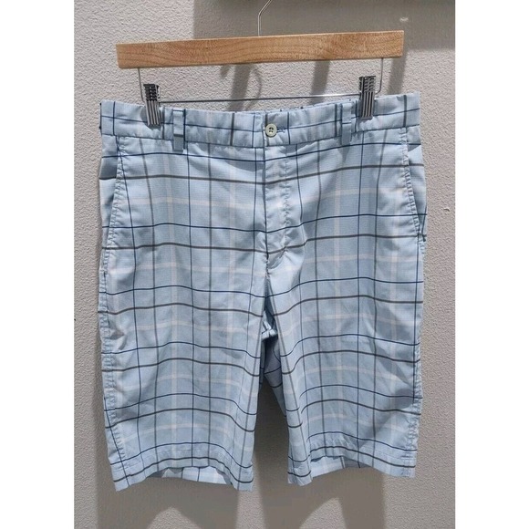 Nike Golf Dri-Fit Men's Performance Blue Plaid Stretch Bermuda Shorts Sz 32x12 - Picture 2 of 12